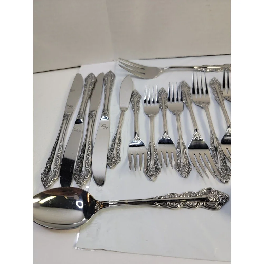 Olga Corsini EXCO Stainless Japan Flatware Lot 27 Floral Rose Serving Pieces